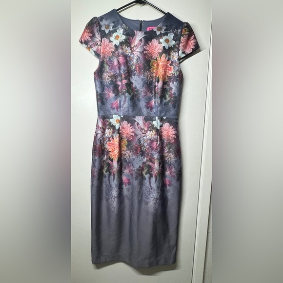 Betsey Johnson Grey Floral Sheath Rockabilly Retro Scuba Midi Fairygoth Dress 4 - Picture 1 of 14